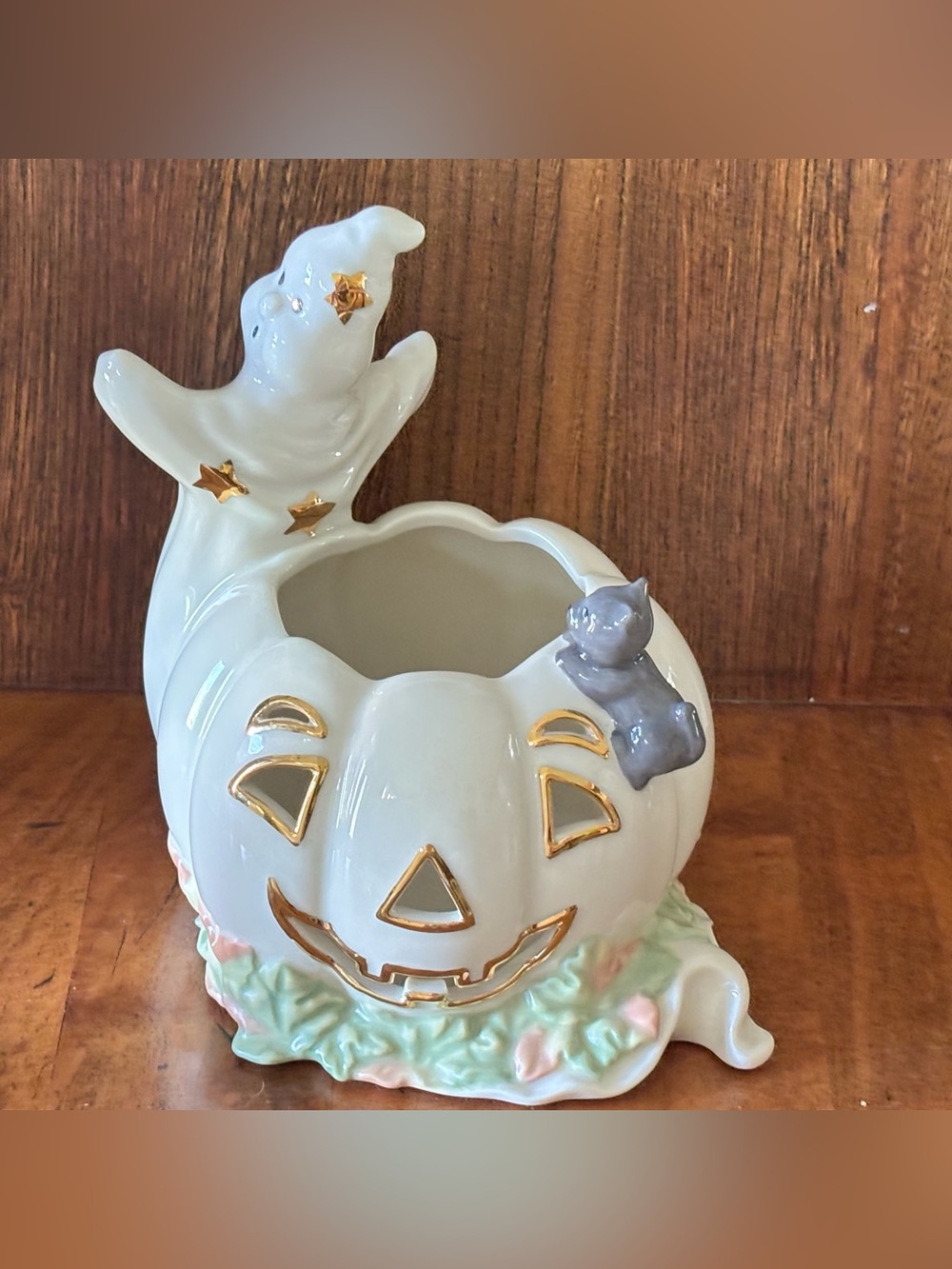 Retired Lenox Occasions Ghost with Pumpkin Votive Candle Holder - Like New